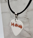 Def Leppard Logo Guitar Pick Necklace on Black Suede Cord