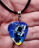 Def Leppard On Through The Night Guitar Pick Necklace on Black Sueded Cord