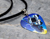 Def Leppard On Through The Night Guitar Pick Necklace on Black Sueded Cord