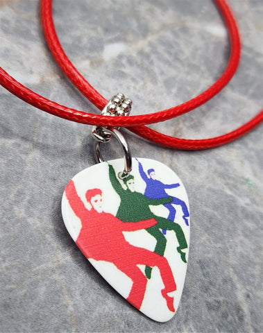 Elvis Presley Guitar Pick Necklace with Red Rolled Cord