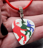 Elvis Presley Guitar Pick Necklace with Red Rolled Cord