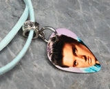Elvis Presley Guitar Pick Necklace with Light Blue Suede Cord