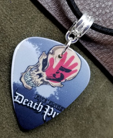 Five Finger Death Punch Guitar Pick Necklace on Rolled Red Cord