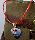 Five Finger Death Punch Guitar Pick Necklace with Rolled Red Cord
