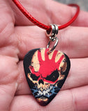 Five Finger Death Punch Guitar Pick Necklace on Red Rolled Cord