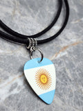 Flag of Argentina Guitar Pick Necklace on Black Suede Cord