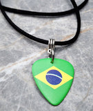 Flag of Brazil Guitar Pick Necklace on Black Suede Cord