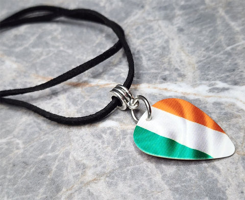 Flag of Ireland Guitar Pick Necklace on Black Suede Cord