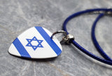 Israeli Flag Guitar Pick Necklace with Rolled Blue Cord