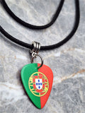 Flag of Portugal Guitar Pick Necklace on Black Suede Cord