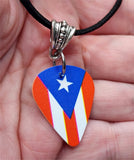 Flag of Puerto Rico Guitar Pick Necklace on Black Suede Cord