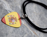 Flag of Spain Guitar Pick Necklace on Black Suede Cord