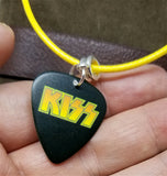 Peter Criss of Kiss Guitar Pick Necklace with Rolled Yellow Cord