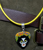 Peter Criss of Kiss Guitar Pick Necklace with Rolled Yellow Cord