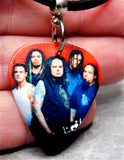 Korn Group Picture Guitar Pick Necklace with Black Suede Cord