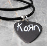 Korn Black Guitar Pick Necklace with Black Sueded Cord