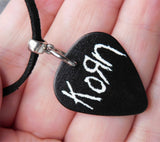 Korn Black Guitar Pick Necklace with Black Sueded Cord