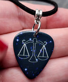 Horoscope Astrological Sign Libra Guitar Pick Necklace on a Black Suede Cord