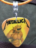 Metallica Jump in the Fire Guitar Pick Necklace with Orange Rolled Cord