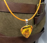 Metallica Jump in the Fire Guitar Pick Necklace with Orange Rolled Cord