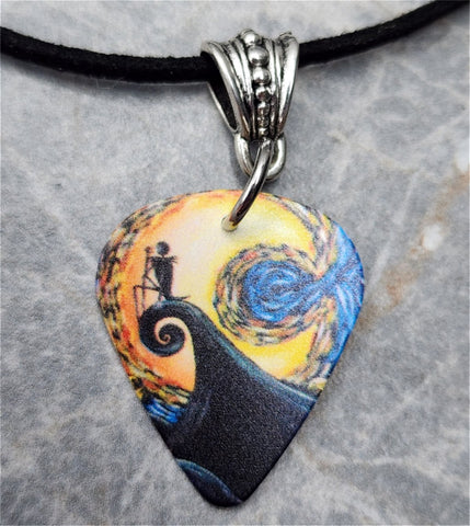 The Nightmare Before Christmas Jack Skellington Guitar Pick Necklace with Black Suede Cord