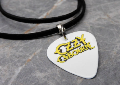 Ozzy Osbourne White Guitar Pick Necklace on Black Suede Cord