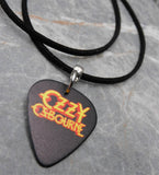 Ozzy Osbourne Black Guitar Pick Necklace on Black Suede Cord