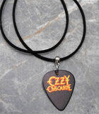 Ozzy Osbourne Black Guitar Pick Necklace on Black Suede Cord