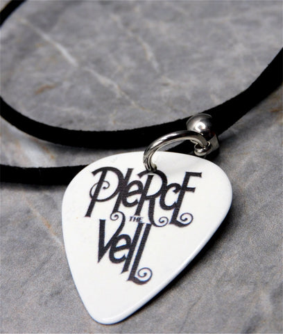 Pierce the Veil White Guitar Pick Necklace on Black Sueded Cord