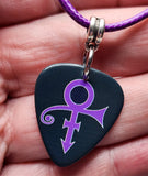 Prince Guitar Pick on a Purple Rolled Cord Necklace