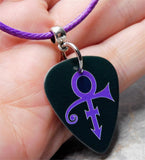 Prince Guitar Pick on a Purple Rolled Cord Necklace