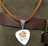 Queen Classic Guitar Pick Necklace with Brown Sueded Cord