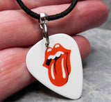 Rolling Stones Emblem Guitar Pick Necklace with Black Suede Cord