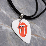 Rolling Stones Emblem Guitar Pick Necklace with Black Suede Cord