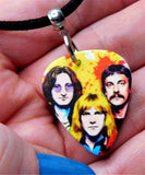 Rush Colorful Group Illustration Guitar Pick Necklace with Black Sueded Cord