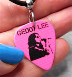 Rush Geddy Lee Guitar Pick Necklace with Black Sueded Cord