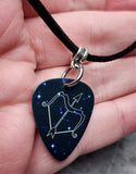 Horoscope Astrological Sign Sagittarius Guitar Pick Necklace on a Black Suede Cord