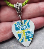 Sex Pistols Pretty Vacant Guitar Pick Necklace with Green Braided Cord