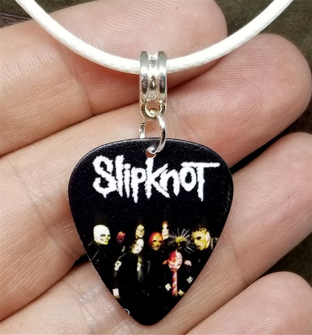 Slipknot Guitar Pick Necklace with White Rolled Cord