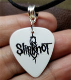 Slipknot White Guitar Pick Necklace on Black Suede Cord