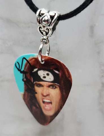Satchel of Steel Panther Guitar Pick Necklace on Black Suede Cord