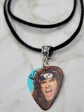 Satchel of Steel Panther Guitar Pick Necklace on Black Suede Cord