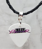 Steel Panther White Guitar Pick Necklace on Black Braided Cord