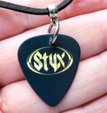 Styx Brave New World Guitar Pick Necklace on Black Suede Cord