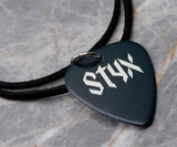 Styx Crystal Ball Guitar Pick Necklace on Black Suede Cord