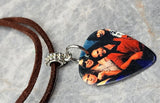 Van Halen Group Picture Guitar Pick Necklace on Brown Suede Cord
