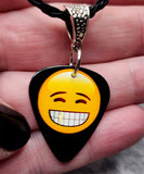 Big Smile Emoji Guitar Pick Necklace with Black Braided Cord