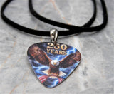 Bald Eagle with an American Flag 250 Years Guitar Pick Necklace with Black Sueded Cord