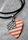American Flag Aged Distressed Guitar Pick Necklace with Rolled Black Cord