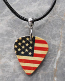 American Flag Aged Distressed Guitar Pick Necklace with Rolled Black Cord
